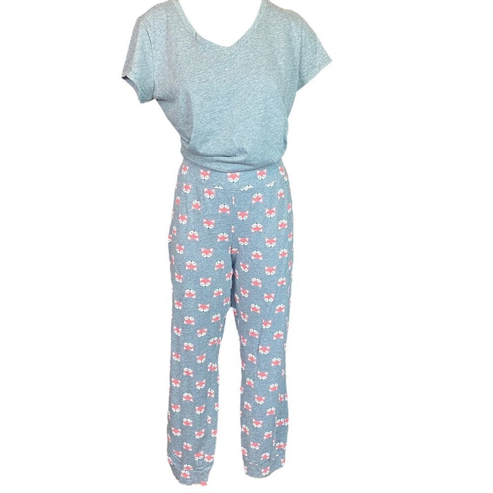 JC‎ Penney Sleep Chic 2-Piece Gray & Pink Fox Novelty Print Pajama Set XL #330H